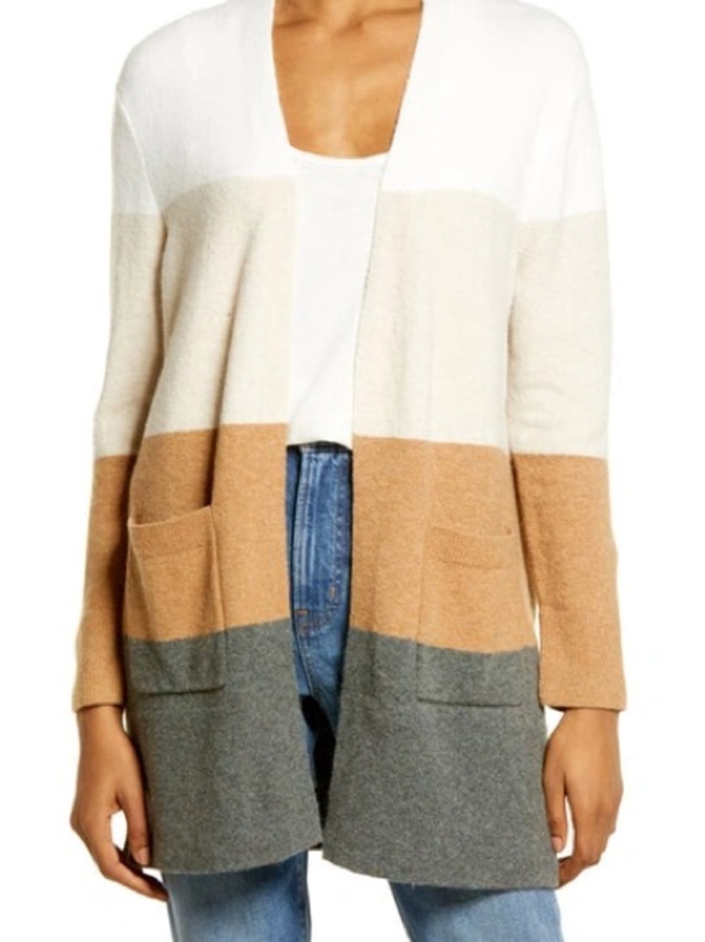 Madewell Colorblock Open-Front Cardigan Alpaca Wool